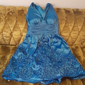 Adrianna Papell Around the Neck Blue Dress with Elegant Embroidery